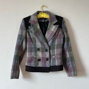 Vintage DKNY Blazer Double Breasted Multicolor Purple Embroidered Patchwork S